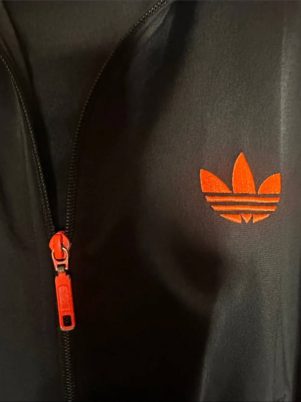 adidas Black Jacket with Bright Orange Stripes